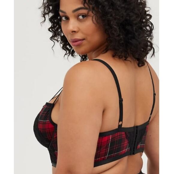TORRID  UNLINED LONGLINE STRAPPY BRALETTE - PLAID RED SIZE 2 - Picture 2 of 7